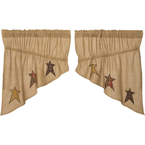 Stratton Burlap Applique Star Prairie Swag Set of 2 36x36x18
