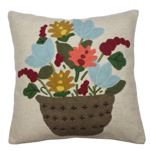 Floral Basket Wool Pillow 14"