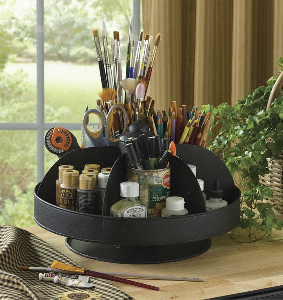 6 Pocket Organizer Lazy Susan 14"  Measures 8.5"H x 14"Dia The top spins for easy access. Perfect for organizing a hobby or home essentials.