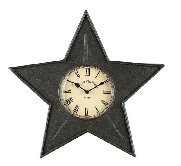 Star Metal Clock - Black measures 16"H x 16.5"W