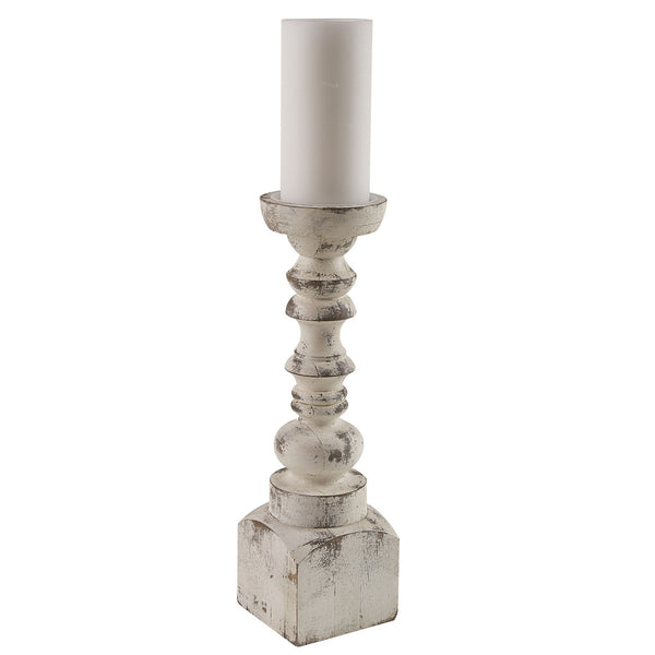 Brighton Wood 15" Candlestick - White