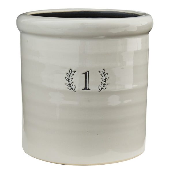 Number 1 Crock and PlanterCrock has a multitude of purposes, and can be used throughout each season. Ceramic. 6.5"H X 6.63"DIA Dish washer/microwave safe. Our Number 1 Crock is perfect for absolutely any environment. Plant your favorite flowers in it, place kitchen utensils in it, or just place it on display. 