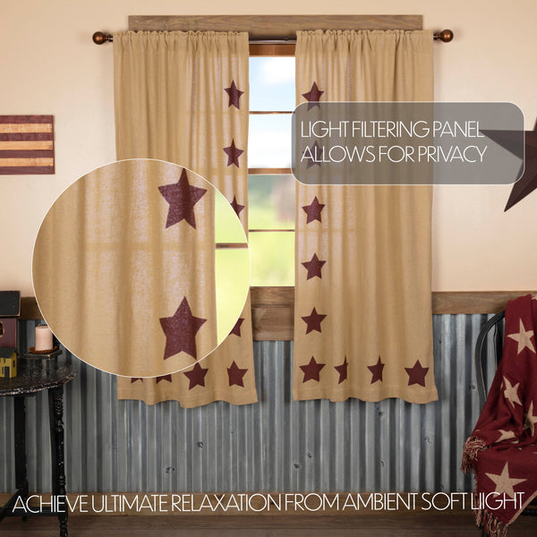 Burlap w/Burgundy Stencil Stars Short Panel Set of 2 63x36