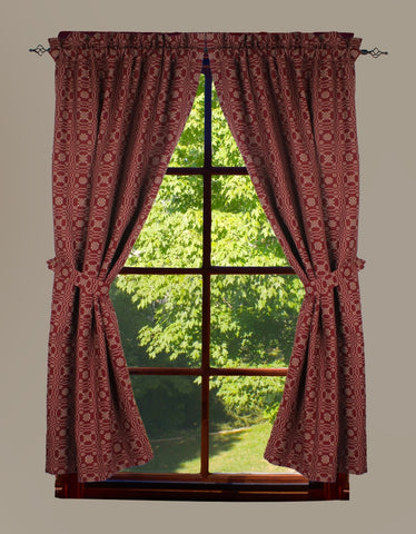Lover’s Knot Barn Red Curtain Panels 63" | Primitive Country Decor