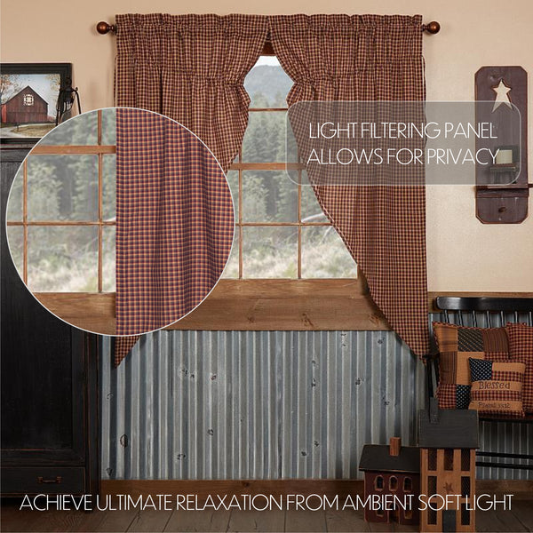 Patriotic Patch Plaid Prairie Short Panel Curtain Set of 2 36x63x18