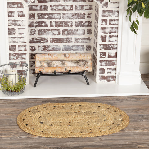 Create a warm, homey feeling with natural tones in pure Jute that add style anywhere a small accent rug is needed. The Celeste Jute Rug measures 20x30 inches and features a classic oval shape and tight braids constructed with 100% Jute. Features alternating rows of solid braids and small jute circles for a natural, rustic look that complements a wide array of farmhouse decor with rich texture and classic country charm.
