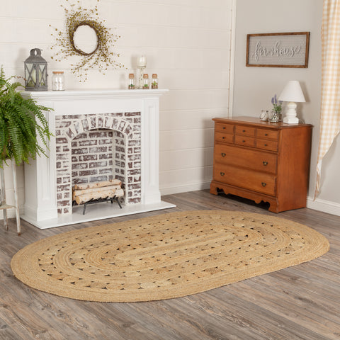 Create a warm, homey feeling with natural tones in pure Jute that add style anywhere an area rug is needed. The Celeste Jute Rug measures 60x96 inches and features a classic oval shape and tight braids constructed with 100% Jute. Features alternating rows of solid braids and small jute circles for a natural, rustic look that complements a wide array of farmhouse decor with rich texture and classic country charm