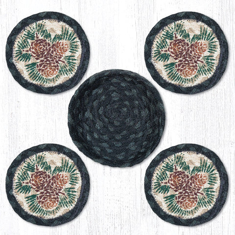 CNB-025A Pinecone Coasters in a Basket 5"x5"