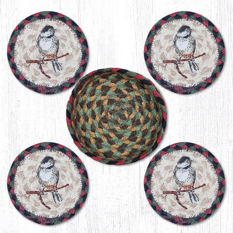 CNB-81 Chickadee Coasters in a Basket 5"x5"