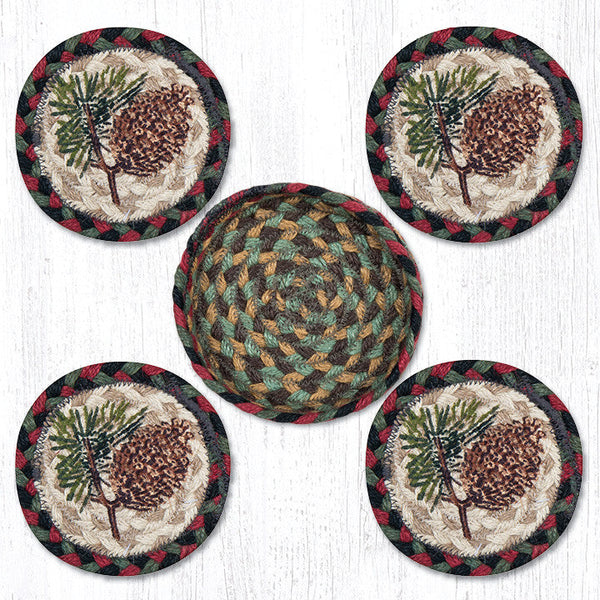 CNB-81 Pinecone Coasters in a Basket 5"x5"