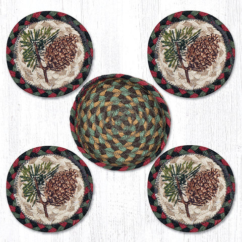 CNB-81 Pinecone Coasters in a Basket 5"x5"
