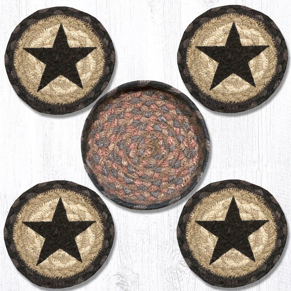 CNB-99 Black Star Coasters in a Basket 5"x5"