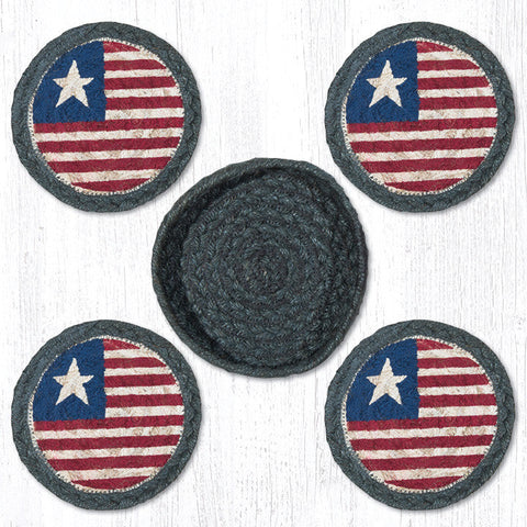 CNB-1032 Original Flag Coasters in a Basket 5"x5"