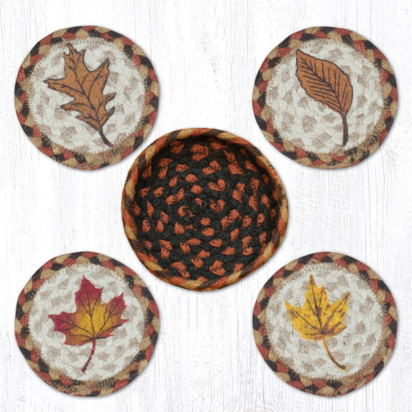 CNB-222 Fall Harvest Leaf Coasters in a Basket 5"x5"