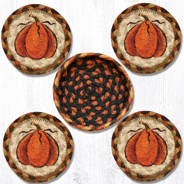 CNB-222 Harvest Pumpkin Coasters in a Basket 5"x5"