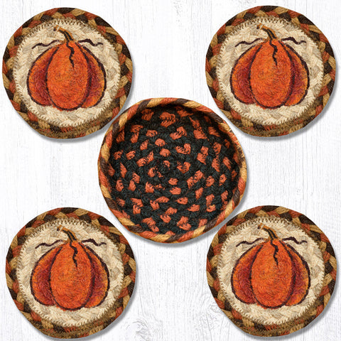 CNB-222 Harvest Pumpkin Coasters in a Basket 5"x5"