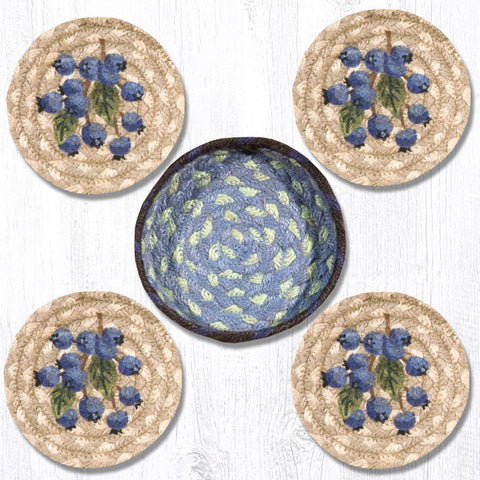 CNB-312 Blueberry Coasters in a Basket 5"x5"