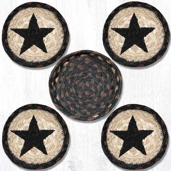 CNB-313 Black Star Coasters in a Basket 5"x5"