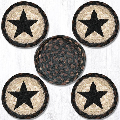 CNB-313 Black Star Coasters in a Basket 5"x5"