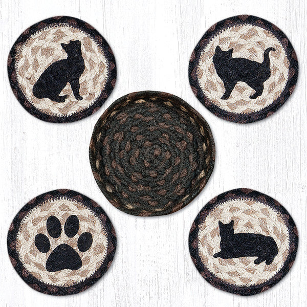 CNB-313 Porch Cat Coasters in a Basket 5"x5"