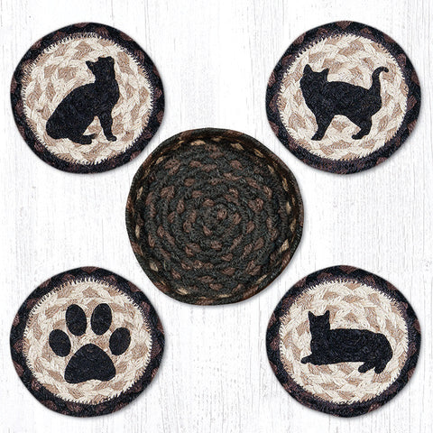 CNB-313 Porch Cat Coasters in a Basket 5"x5"