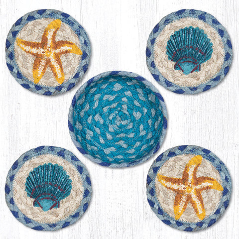 CNB-378 Starfish Scallop Coasters in a Basket 5"x5"