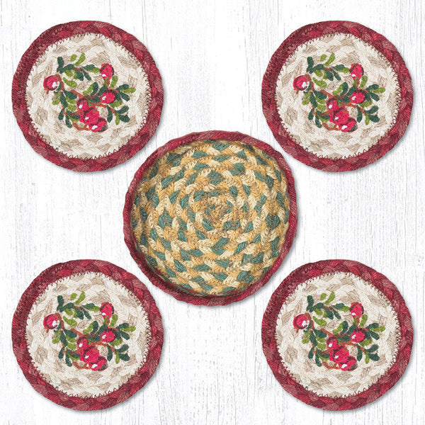 CNB-390 Cranberries Coasters in a Basket 5"x5"