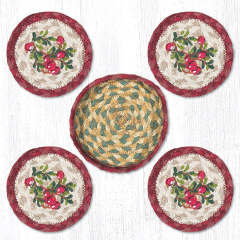 CNB-390 Cranberries Coasters in a Basket 5"x5"