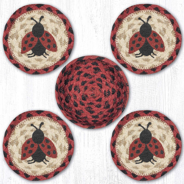 CNB-396 Ladybug Coasters in a Basket 5"x5"