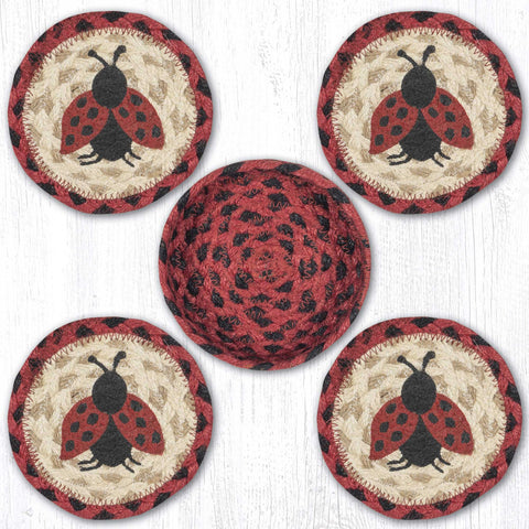 CNB-396 Ladybug Coasters in a Basket 5"x5"