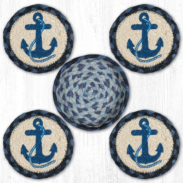 CNB-443 Navy Anchor Coasters in a Basket 5"x5"