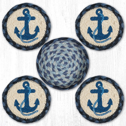 CNB-443 Navy Anchor Coasters in a Basket 5"x5"