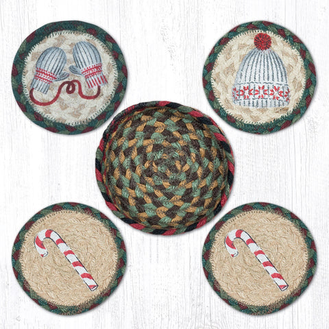 CNB-508 Winter Coasters in a Basket 5"x5"