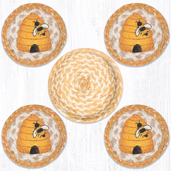 CNB-9-101 Beehive Coasters in a Basket 5"x5"