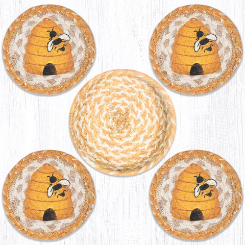 CNB-9-101 Beehive Coasters in a Basket 5"x5"