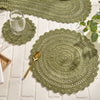 Addison Matcha Green 13x19 crochet placemat with scalloped edge for country farmhouse table decor