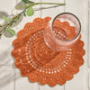Addison Sienna 8-inch round crochet trivet in warm orange with scalloped edge for country farmhouse table decor