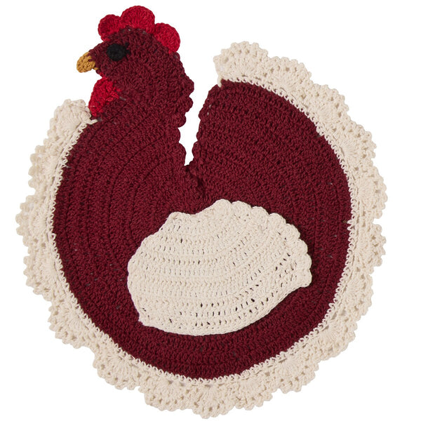 Henrietta Crochet Chicken Trivet Set of 3 | Primitive Farmhouse Kitchen Decor