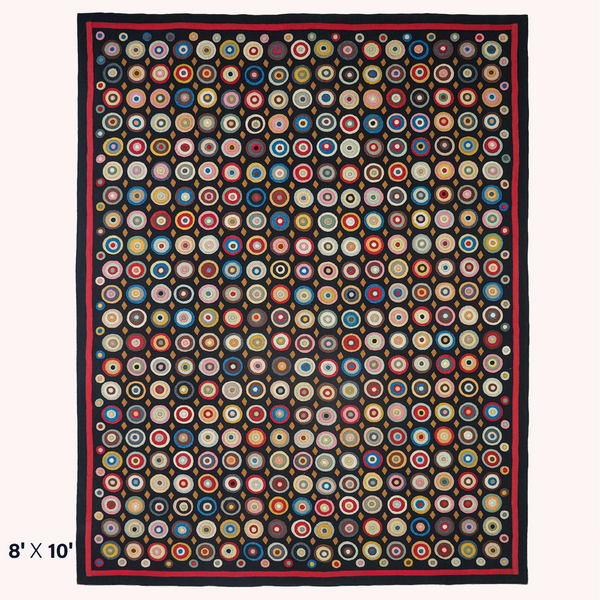 Coin Multicolor Wool Felt Primitive Area Rug – 8' x 10'