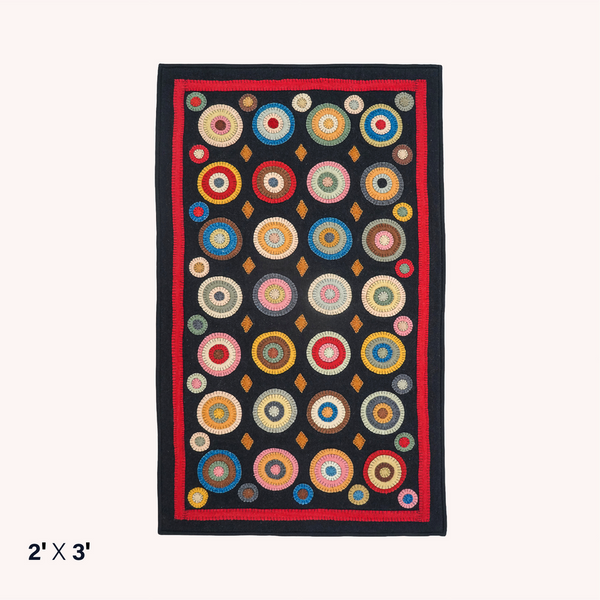 Coin Multicolor Wool Felt Primitive Accent Rug – 2' x 3'