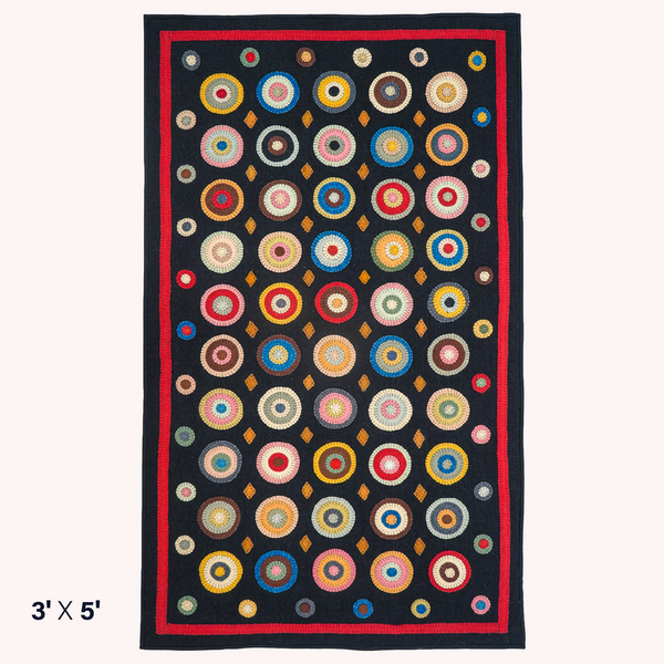 Coin Multicolor Wool Felt Primitive Area Rug – 3' x 5'