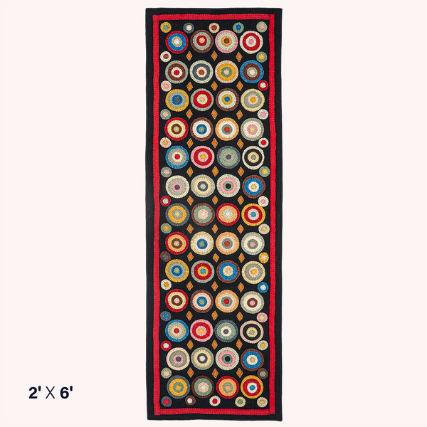 Coin Multicolor Wool Felt Primitive Runner Rug – 2' x 6'