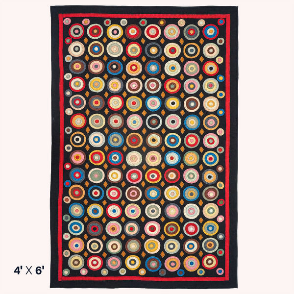 Coin Multicolor Wool Felt Primitive Area Rug – 4' x 6'