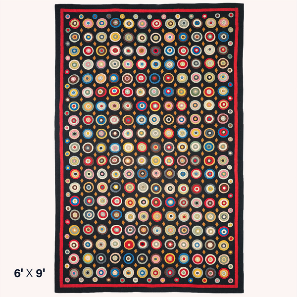 Coin Multicolor Wool Felt Primitive Area Rug – 6' x 9'