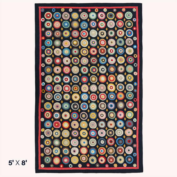 Coin Multicolor Wool Felt Primitive Area Rug – 5' x 8'