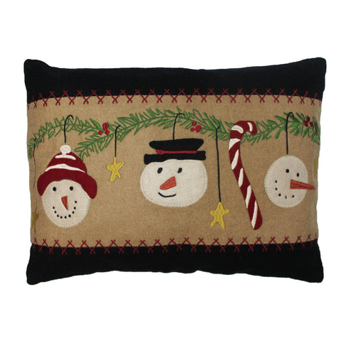 Snowmen Fun Pillow 14" x 20" – Wool Felt Christmas Lumbar