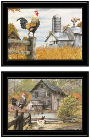 "Down On the Farm" 2-Piece Vignette By Ed Wargo, Black Frame