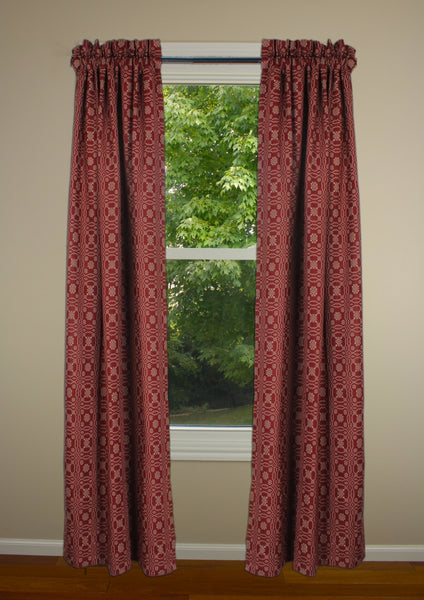 Lover’s Knot Barn Red Curtain Panels 86" | Primitive Country Decor