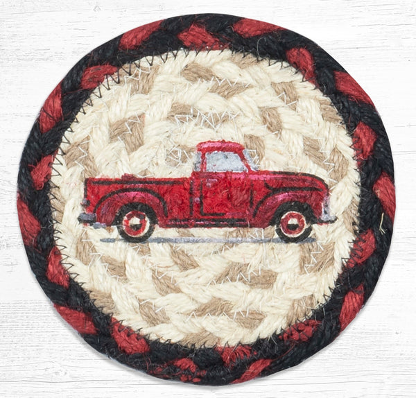 IC-19 Vintage Red Truck Printed Coaster 5"x5"