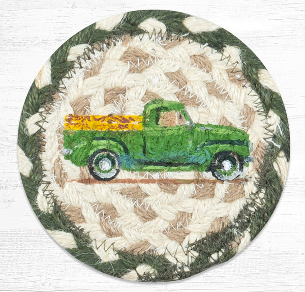 IC-338 Vintage Green Truck Printed Coaster 5"x5"